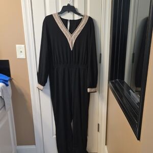 Black Jumpsuit with Cream Trim
